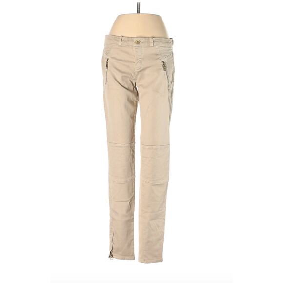 Zara Trafaluc Tan Moto Zip Skinny Jeans Size 6 - Picture 1 of 9